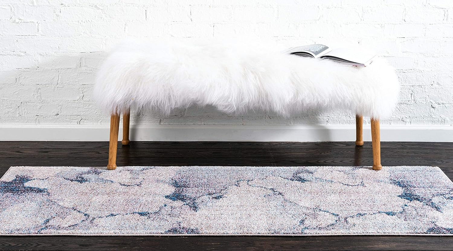 Unique Loom Rainbow Collection Modern Abstract Watercolor Blue Gray Runner Rug (2' 0 x 6' 0)