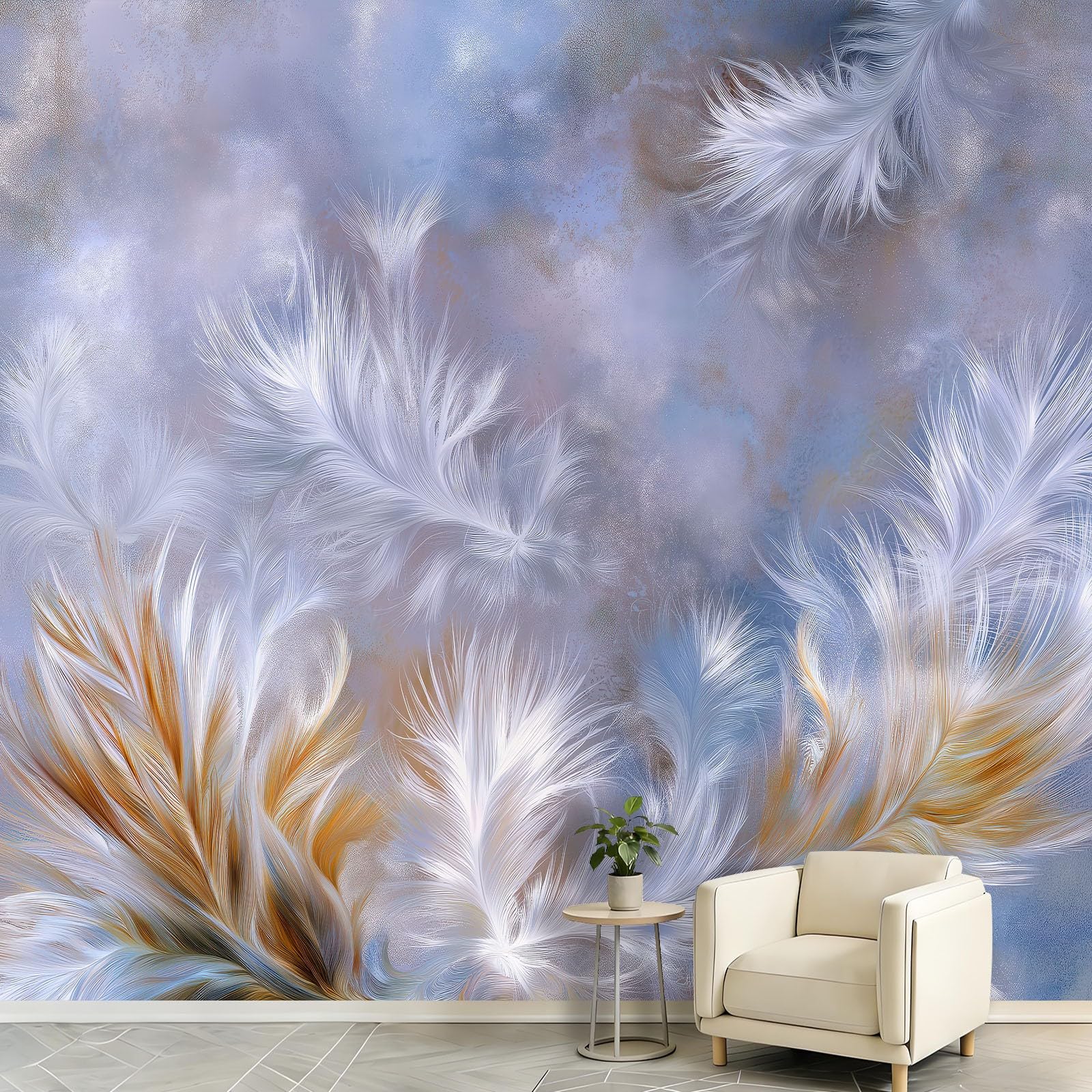 WTD - Papel pintado fotográfico (300 x 210 cm), diseño de plumas, multicolor