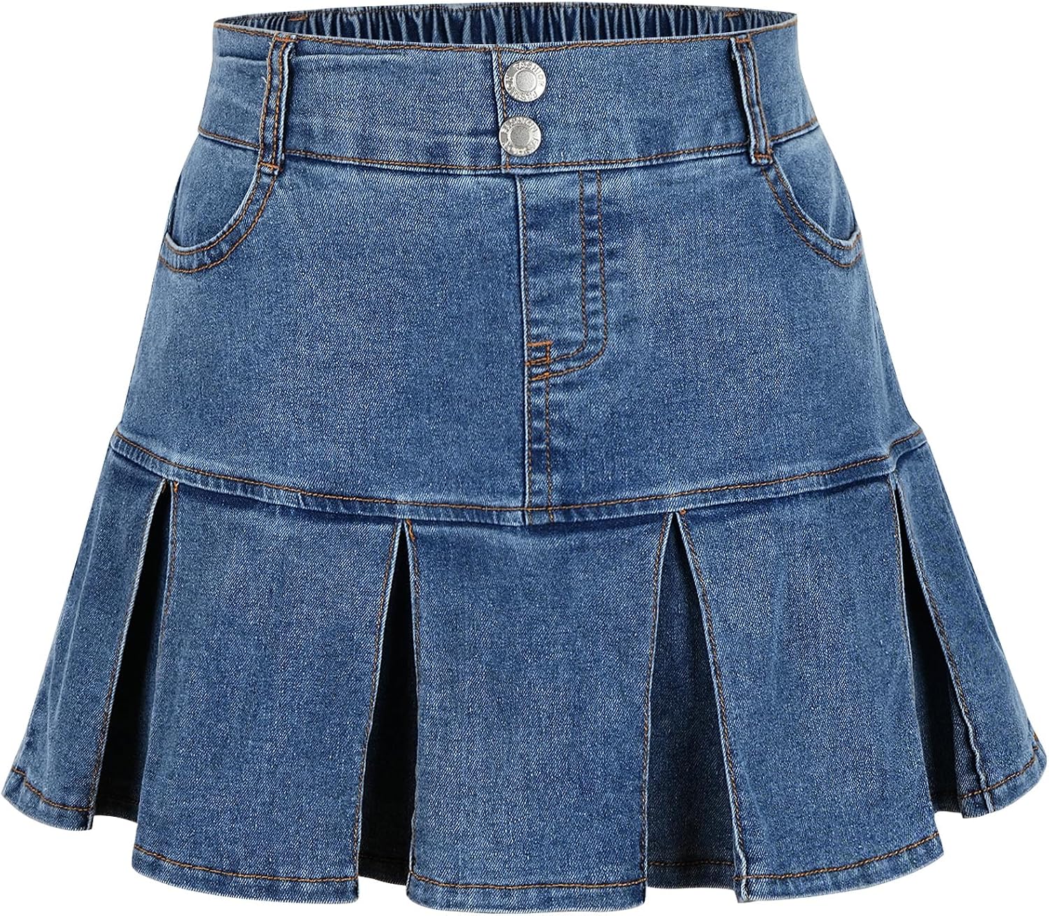 Happy Cherry Girls Denim Ruffle Skirts Kids Elastic Waist A Line Mini Flared Pleated Jean Skirts with Shorts Age 4-13