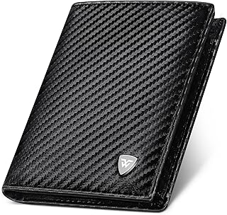 Portafoglio trifold RFID uomo in fibra di carbonio con 11 scomparti per carte|1 tasca monete e 1 tasca verticale con zip|2 finestre documenti d'identità|2 scomparti banconote