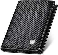 WONSEFOO Portefeuille en Cuir Carbone pour Hommes Bloquant RFID avec 11 Emplacements | Vertical à Trois Volets | Cadeaux de Noël et Anniversaire | Noir