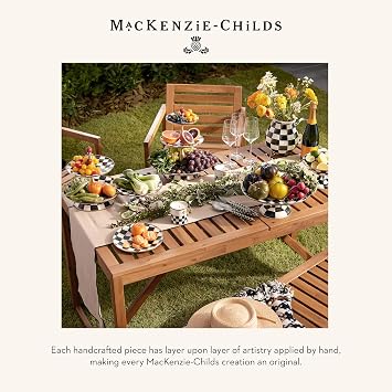 MACKENZIE-CHILDS Pedestal Platter, Large, Black-and-White Courtly Check