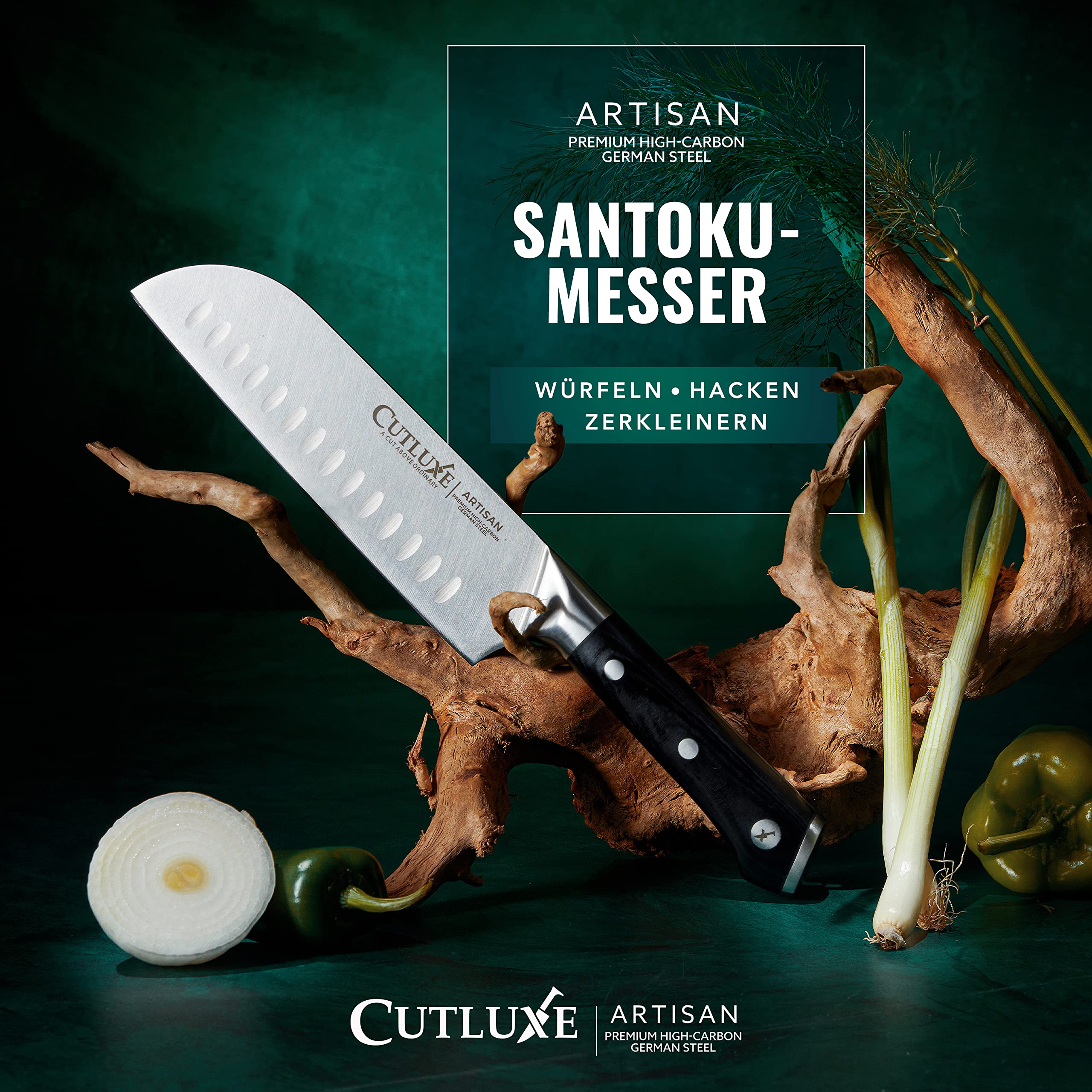Cutluxe Santoku Messer 18cm – Fischmesser, Fleischmesser, Sushimesser, Küchenmesser mit Scheide – Ergonomisches Design & Extrem Scharf