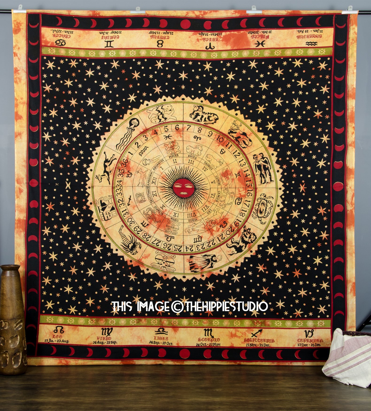 Zodiac Tapestry Wall Hanging, Astrology Tapestry, Hippie Tapestries, Bohemian Tapestry Throw, Boho Bed Coverlet Tapestry, Tapestries for Dorms, College Tapestries (90 X 90 Inches))