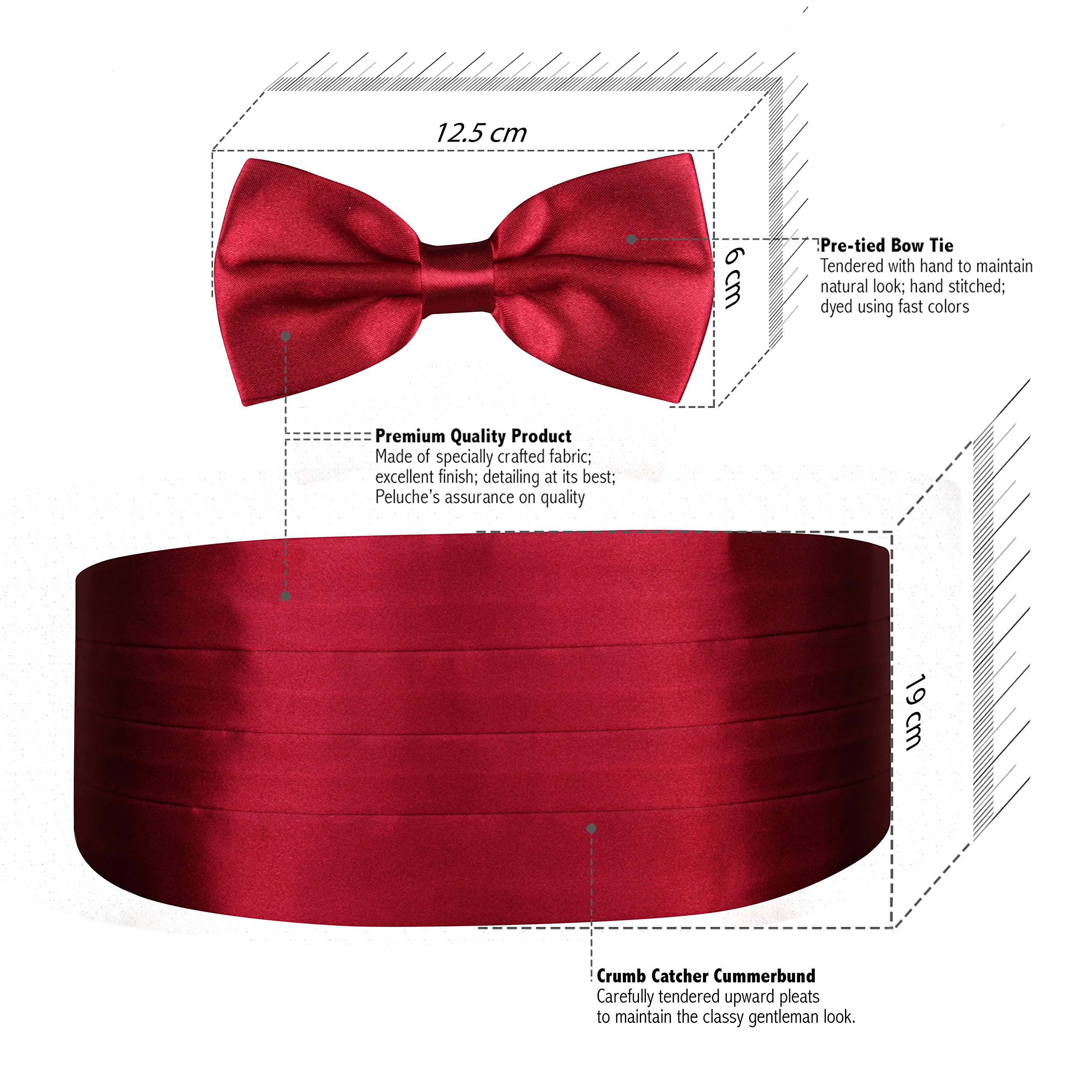 Peluche Men's Satin The Cerulean Cummerband and Bow Tie Set (Maroon, Free Size) 2