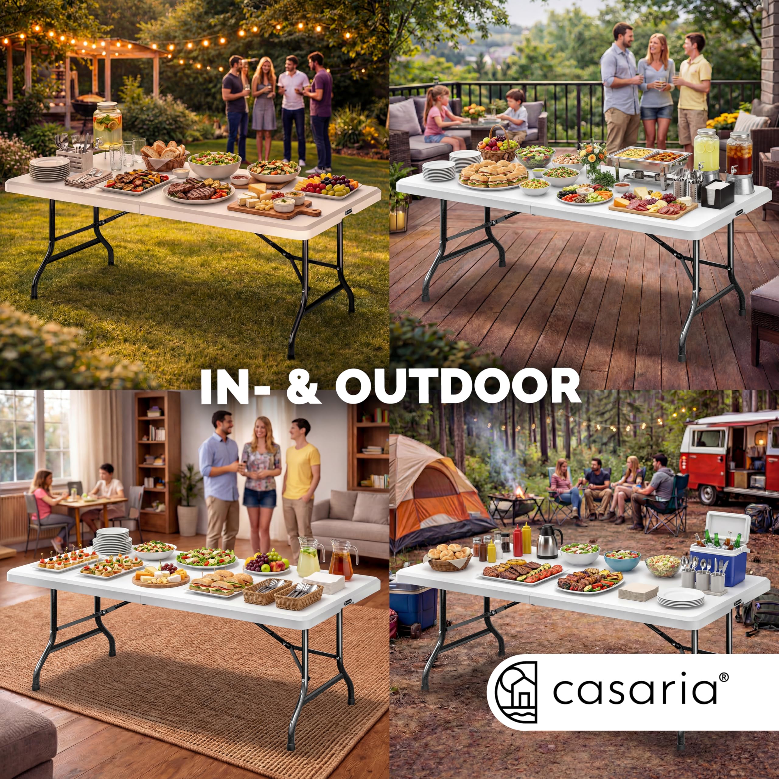 Casaria® 2X Gartentisch 183x76cm Klappbar Wetterfest Tragbar Kunststoff Garten Terrasse Camping Balkontisch Klapptisch Campingtisch Buffettisch Weiß