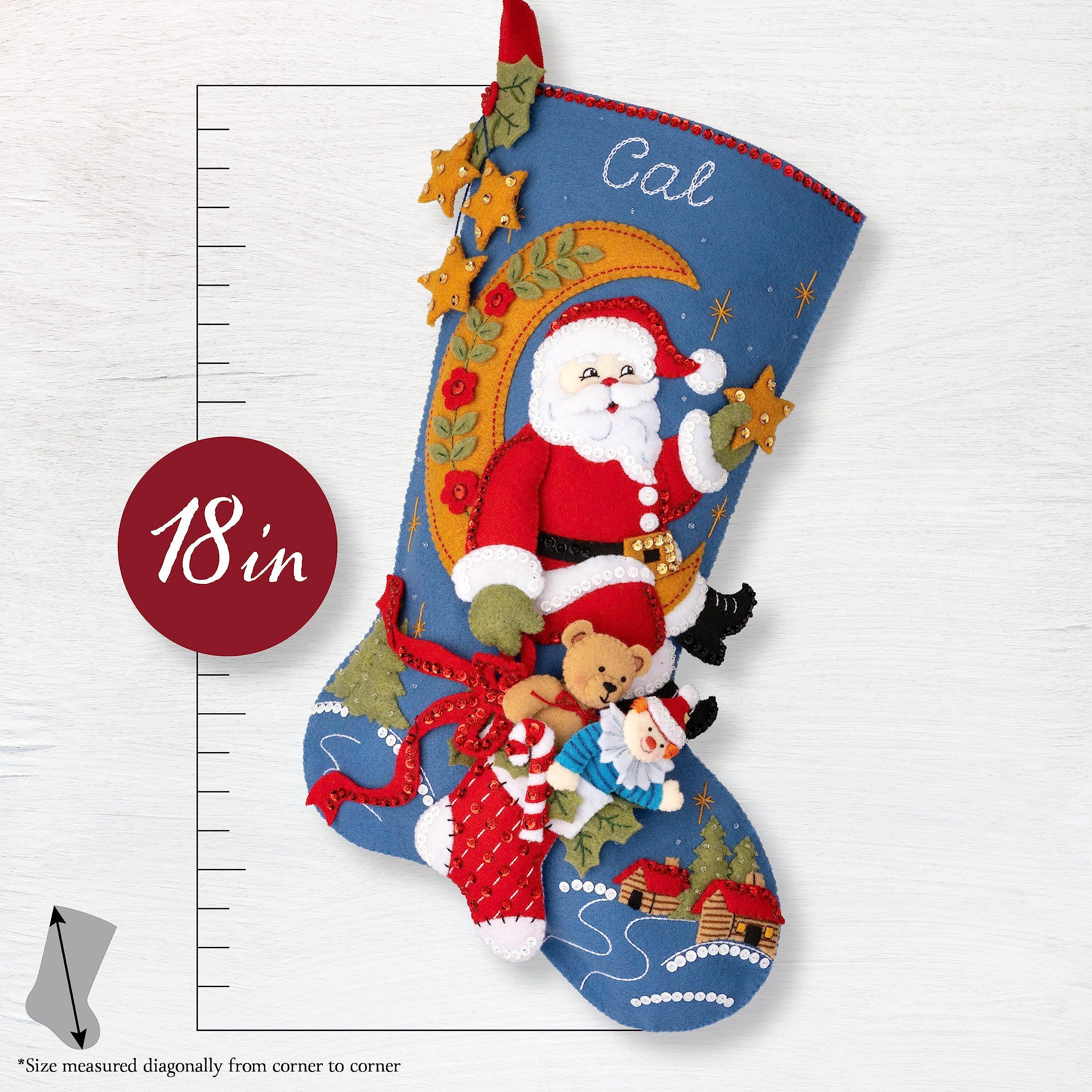 Bucilla Felt Stocking Applique Kit 18" Long-Moonlight Santa 89599E