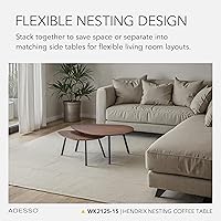 Vista 3 de Adesso Juego de dos mesas auxiliares anidables, chapa de roble nogal y patas de metal negro mate, mesas decorativas modernas versátiles para salas