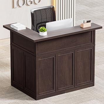 Reception Desk with Counter, Modern L Shaped Reception Desk with Storage Shelves, 52 Retail Counter for Checkout, Lobby, Office, Salon, Coffee