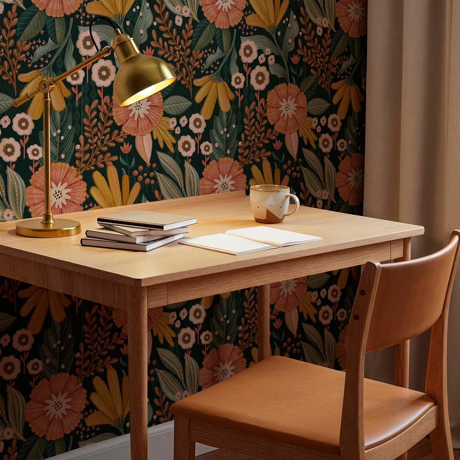 Boho Wallpaper Peel and Stick Floral Removable Contact Paper Vinyl Flower Self-Adhesive Wall Paper for Bathroom Bedroom Cabinets Drawers 17.7inch x 118inch