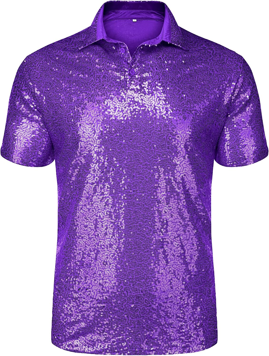 URRU Men's Relaxed Short Sleeve Turndown Sparkle Sequins Polo Shirts 70s Disco Nightclub Party Shirt Top