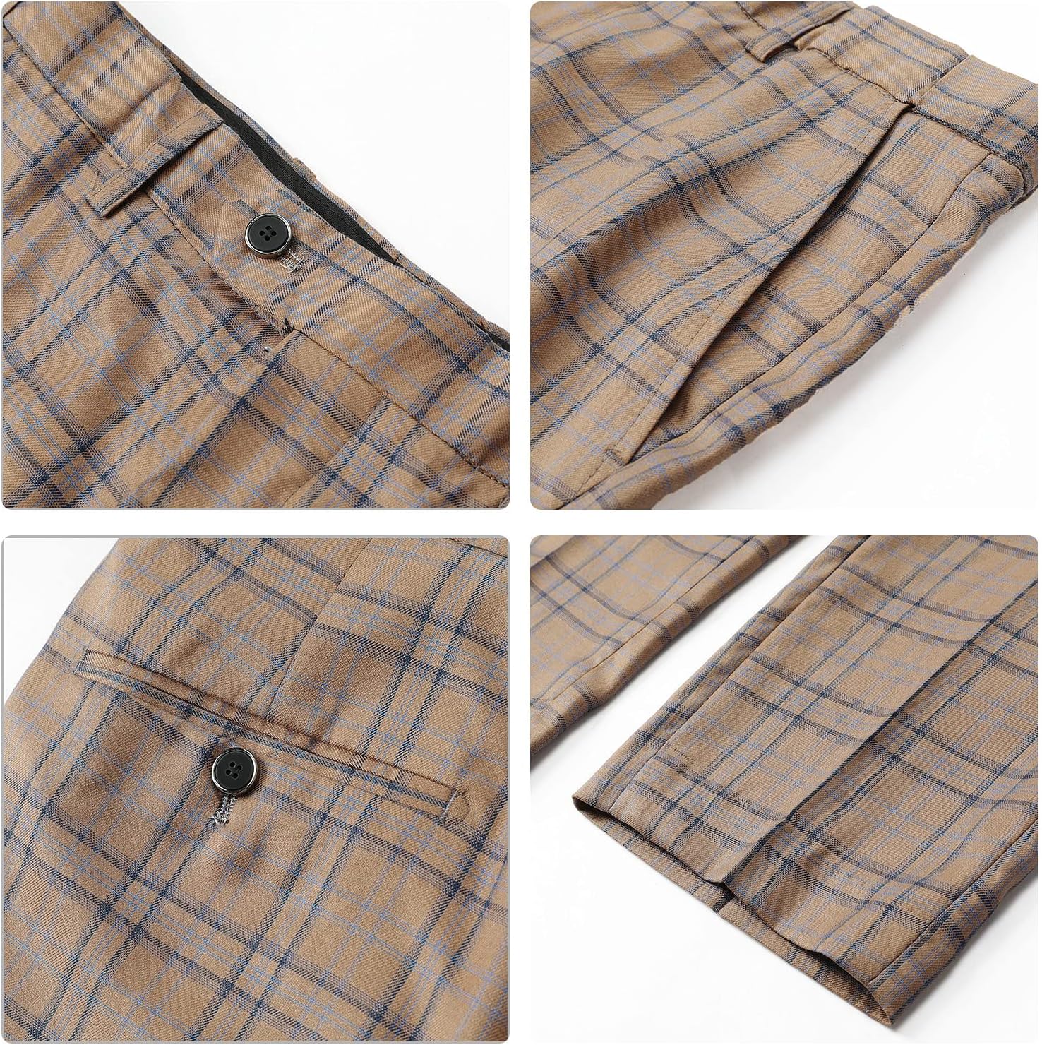 Cloudstyle Mens 2 PCS Plaid Suits Slim Formal Suit Checkered Blazer Jacket Pants - Image 6