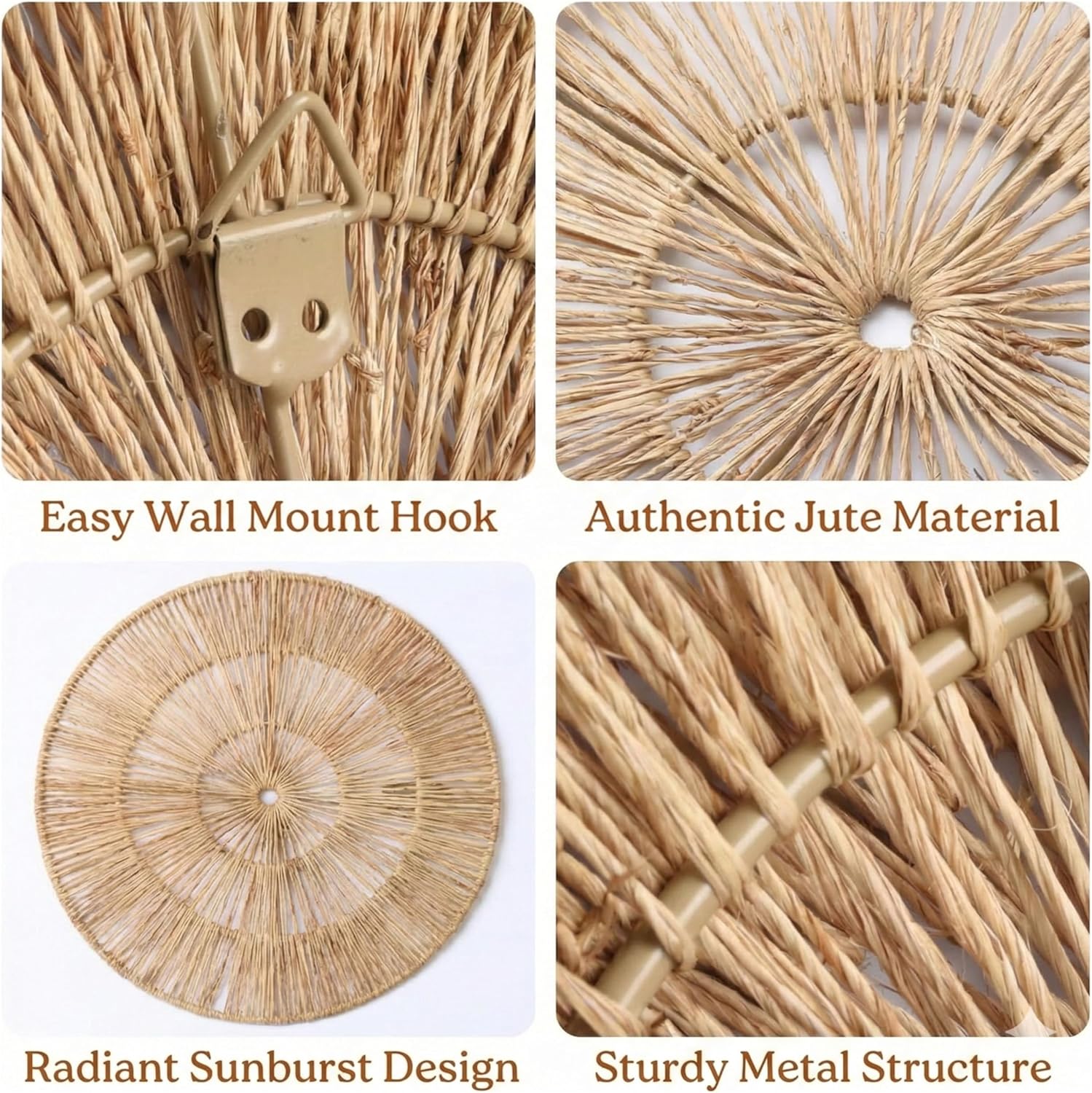 Wicker Wall Decor, Set of 6 pieces 22/21/16/14/12/10", Flat Baskets For Wall Decor,Woven Wall Art for Above Bed Decoration,Boho Decorative Wall Plate With Metal Frame