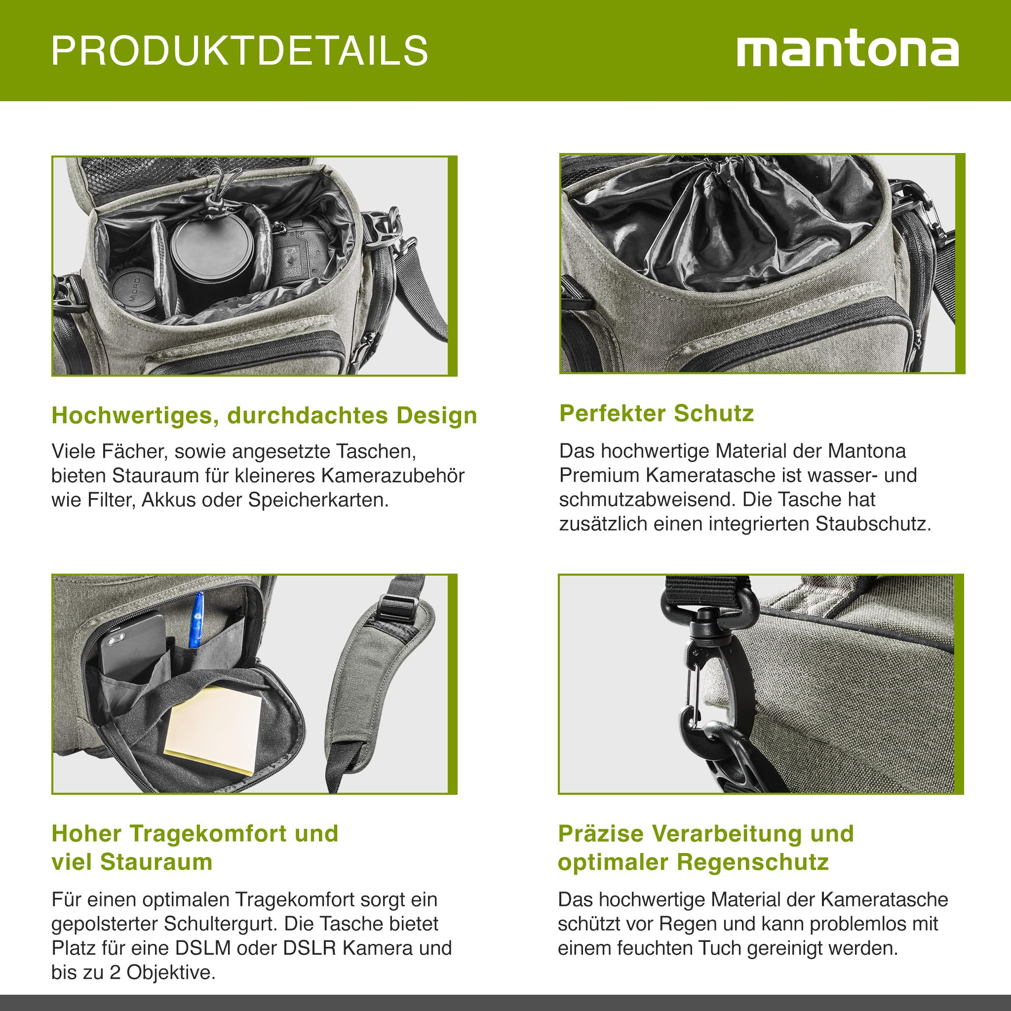 Mantona Premium Sac à Dos pour Appareil Photo, rembourré, pour Appareil Photo DSLR et Accessoires, Appareil Photo Hybride, Appareil Photo DSLM, Objectif supplémentaire, avec Poches supplémentaires