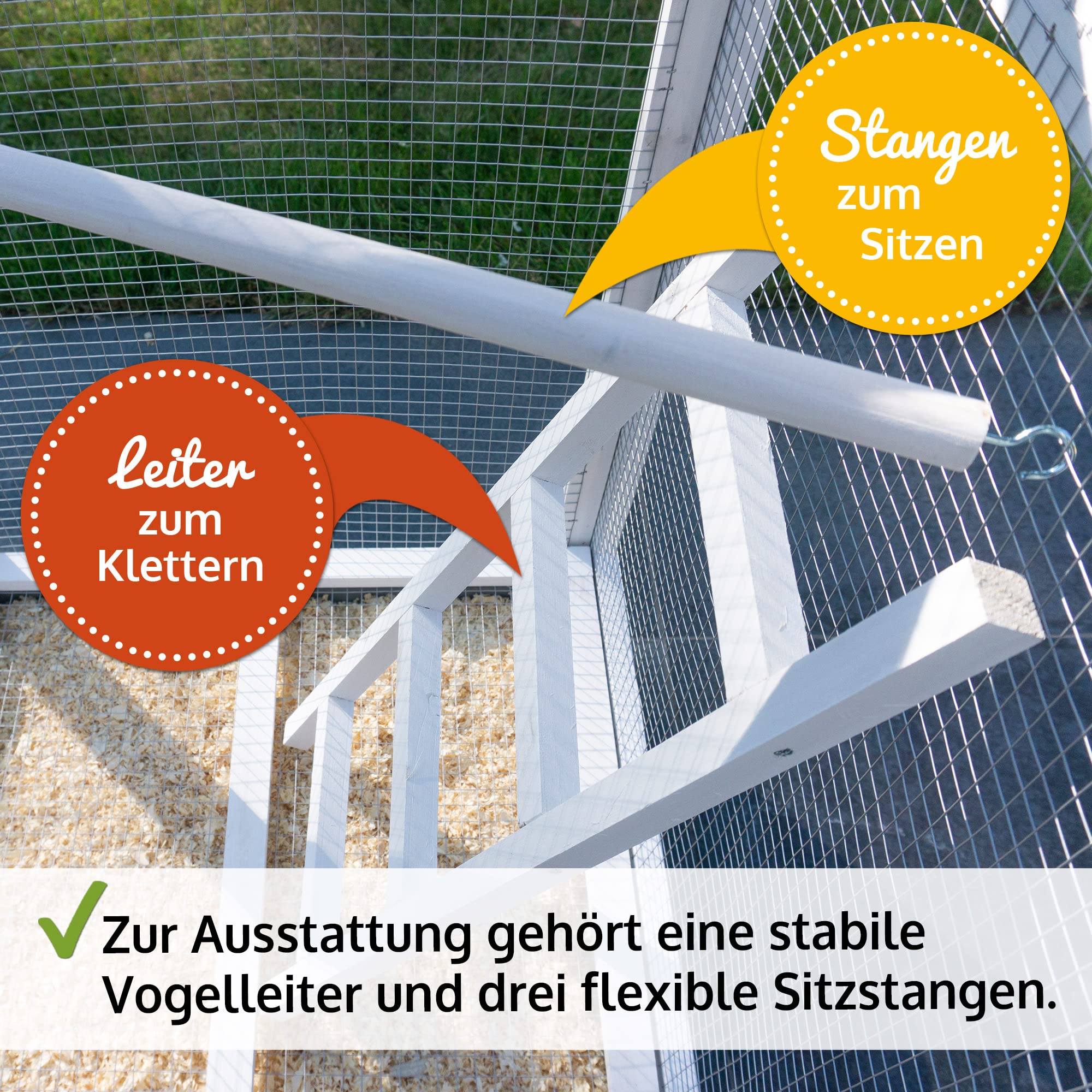 zooprinz Moderne Vogelvoliere, Vogelkäfig mit Kotschublade – aus hochwertigem Vollholz und verzinktem Draht – Witte-rungsbeständig in grau-weiß lasiert – 3 Modelle zur Wahl - Premium Vogelkäfig M