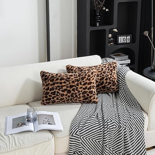 Miniatura 2 de Juego de 2 fundas de almohada de piel sintética con estampado de leopardo, 12 x 20 pulgadas, fundas decorativas de cojín lumbar con estampado de