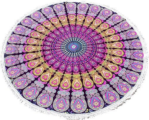 Miniatura 60 de Tapiz redondo de mandala indio para playa, mantel de algodón hippy bohemio, gitano, toalla de playa, tapete de yoga redondo