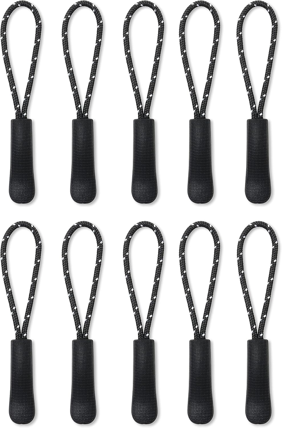 [10] Zipper Pulls - Strong Nylon Cord with Ergonomically Designed Rubber No Slip Textured Gripper Pull- High Quality Materials Built to Last-Zipper Fixer-by NEO Tactical Gear (Black/Black & White)