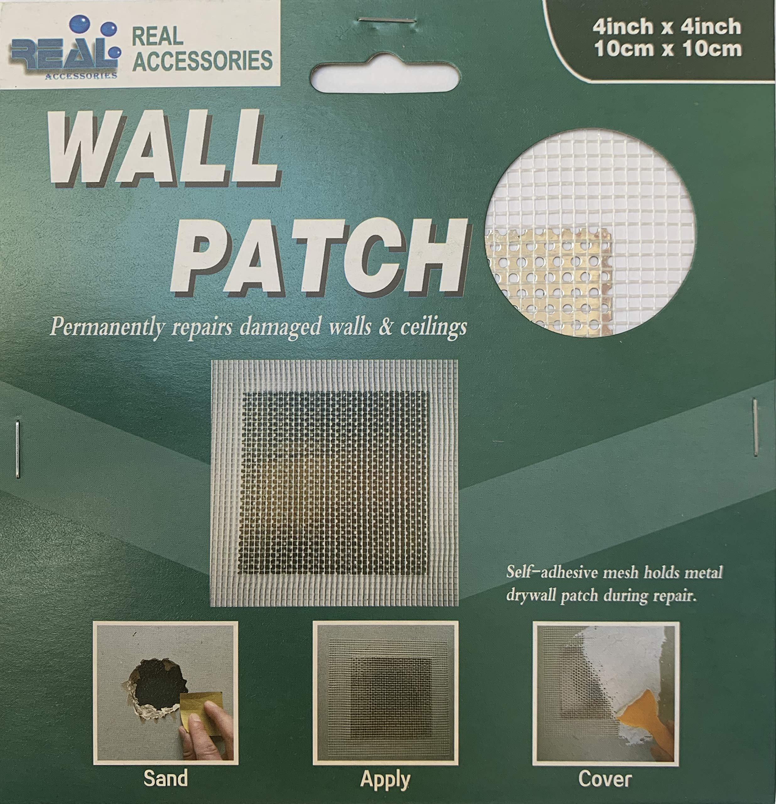 Real Accessories 3 Pack 10Cm X 10Cm Plasterboard And Drywall Repair Wall Patch => Perfect For Fixing Holes And Cracks In Walls Repairs Damaged Walls & Ceilings (3, 10Cm X 10Cm / 4" X 4")