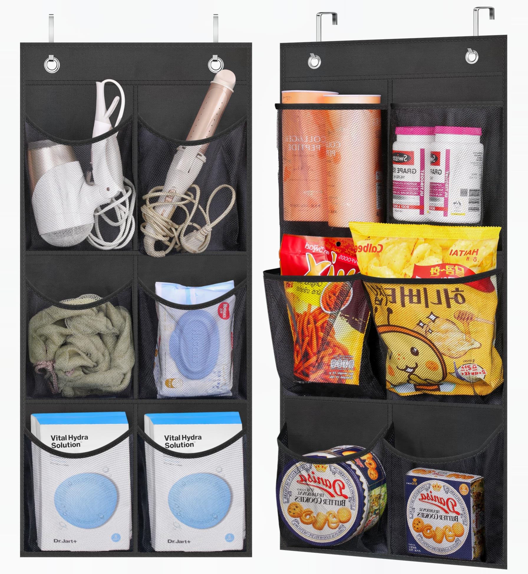 MISSLO 2 Pack Narrow Door Shoe Rack Hanging, 28 Pocket Shoe Organiser Hanging, Shoe Storage for Closet for Bathroom, RV, Pantry, Camping (Black)