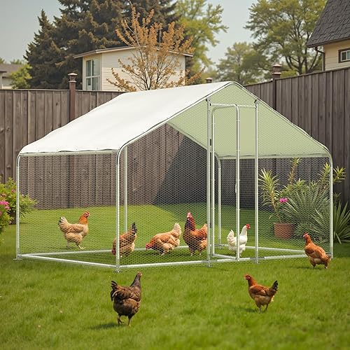 GOJOOASIS Chicken Coop for 15-20 Chickens Large Run Walk-in Poultry Pen Heavy Duty Cage Outdoor Predator Proof Metal Enclosure for Yard Hen House with Waterproof Cover (10'L x 6.6'W x 6.6'H)