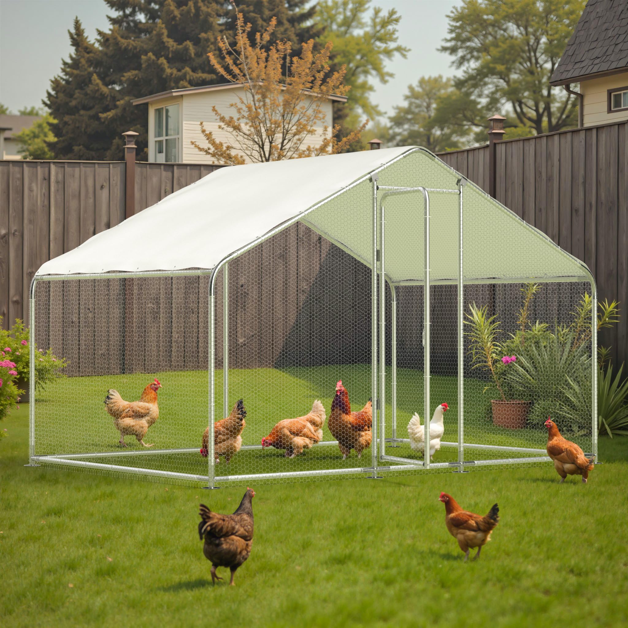 Amazon | GOJOOASIS 大型鶏小屋 15匹のニワトリ ラン ウォーク