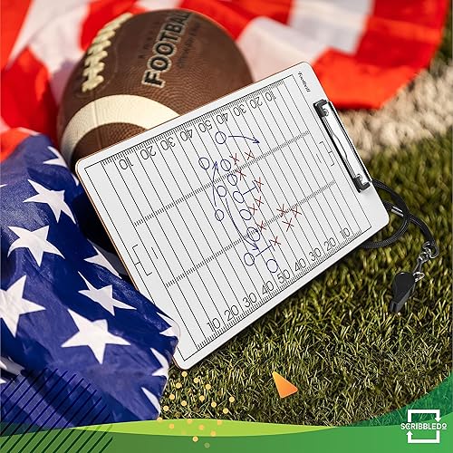 Miniatura 7 de SCRIBBLEDO Tablero de borrado en seco de fútbol de doble cara para entrenadores de 15 x 9 pulgadas, accesorios de equipo de portapapeles de
