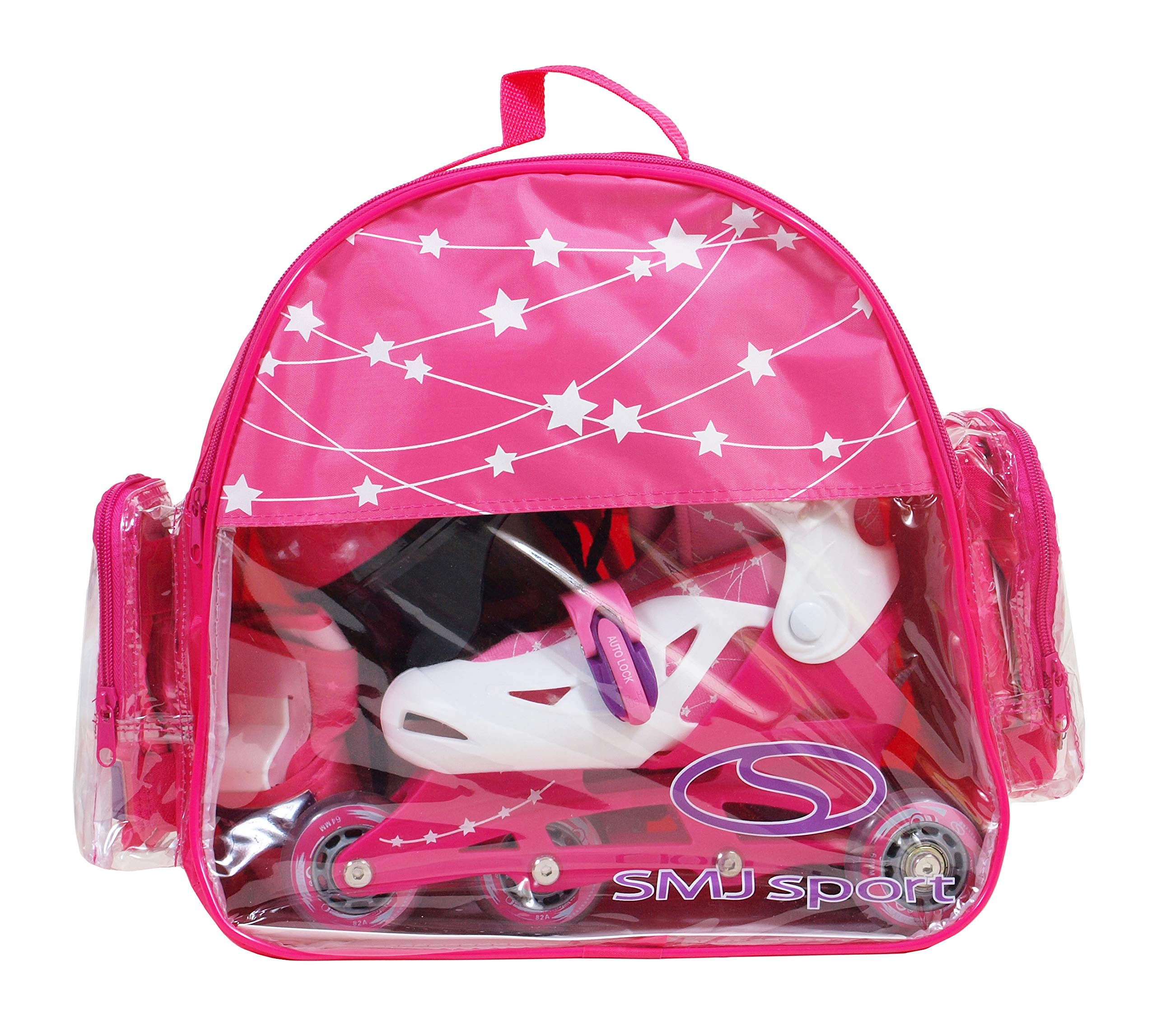 SMJ - Set 2 in 1 per bambine e ragazze, pattini in linea regolabili, set di protezioni + casco + custodia