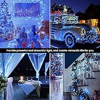 Vista 6 de Hopolon Blue and White Christmas Lights Outdoor,33FT 100 Led Plug in Fairy String Lights Clear Wire,8 Modes Waterproof Christmas Tree Light for Blue
