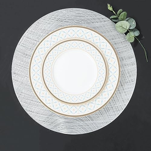 Miniatura 2 de fanquare Juego de 6 manteles individuales redondos dorados para mesa de comedor, manteles de vinilo de plástico plateado metálico, forrados,