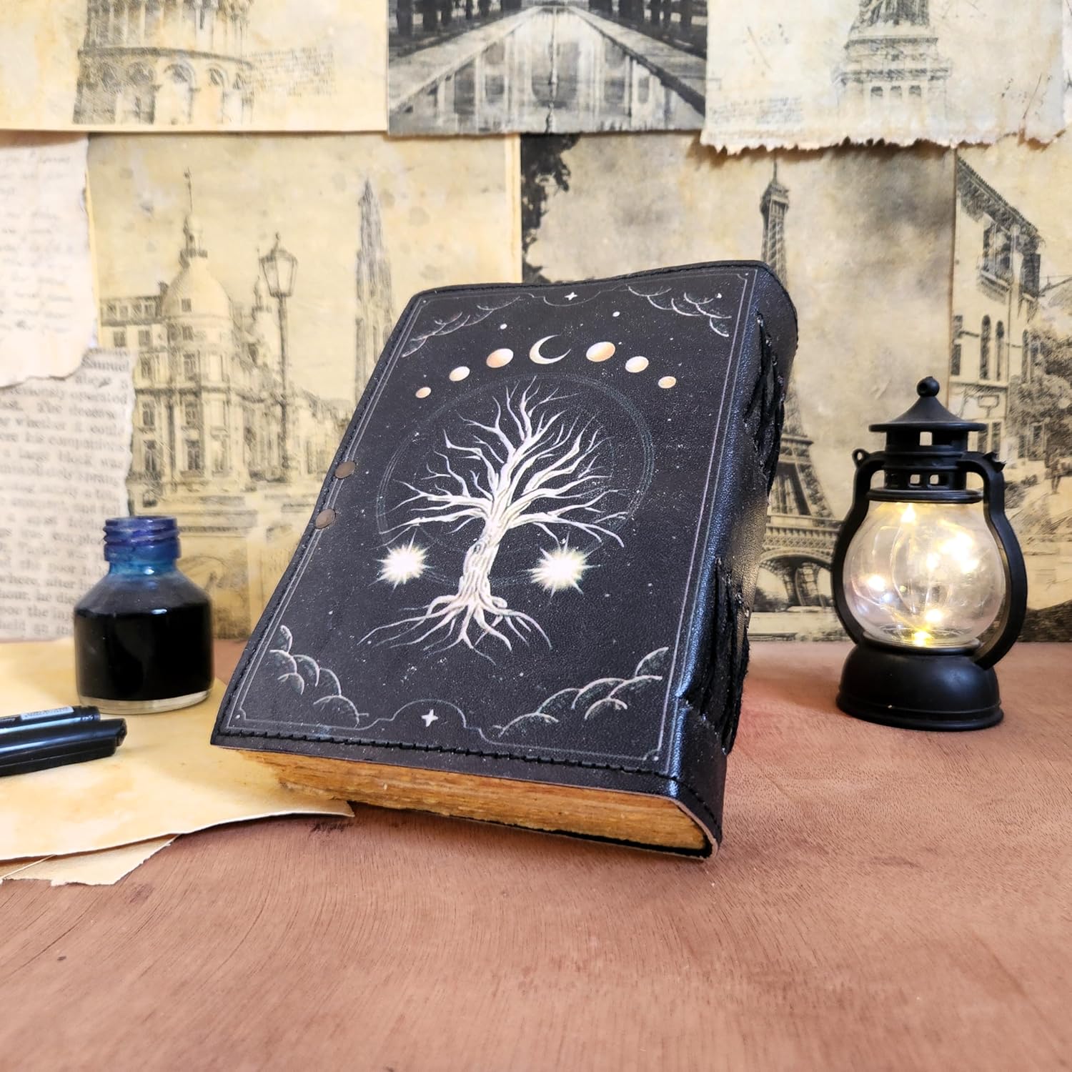 Finun-Lthr Tree Leather Journal Dairy Notebook with 200 deckle edge Papers and Lock Sketchbook (8 * 6 Inch)