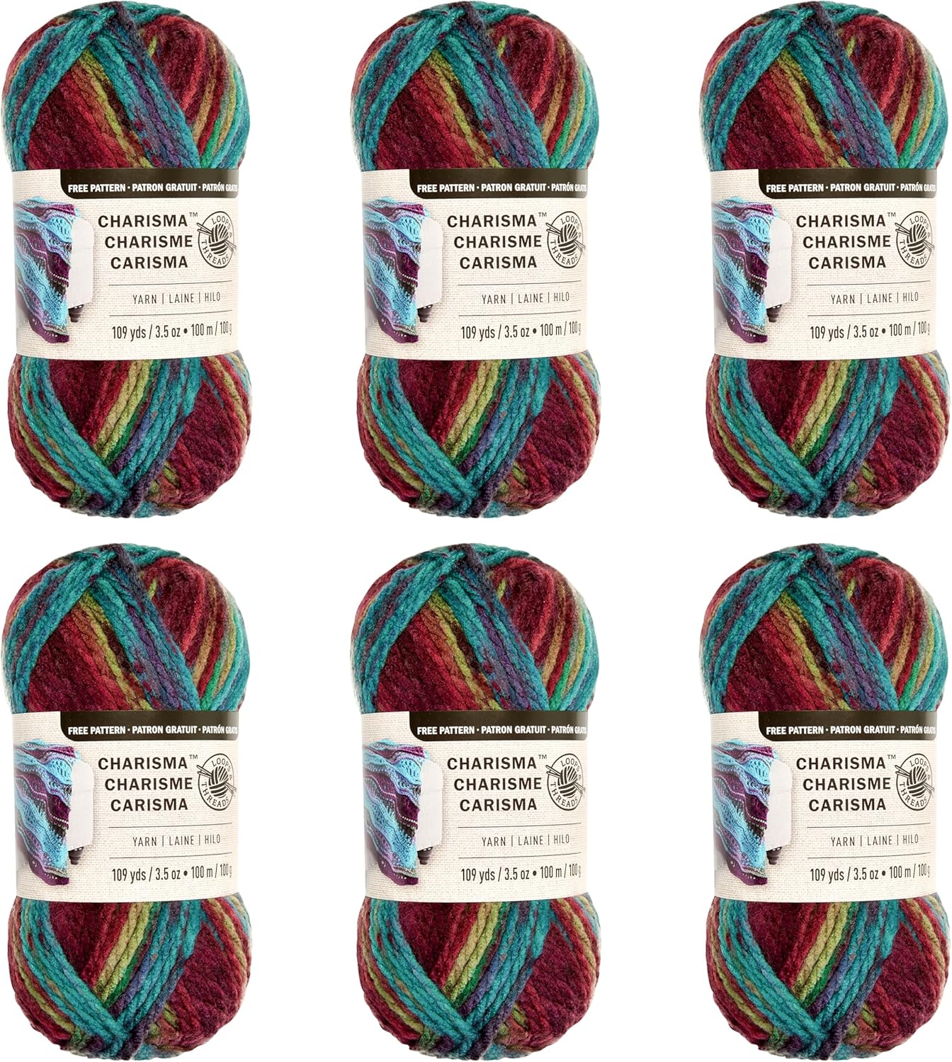 Loops & Threads Charisma Yarn - Multicolor Yarn for Knitting, Crochet, Weaving, Arts & Crafts - Mulberry, Bulk 6 Pack