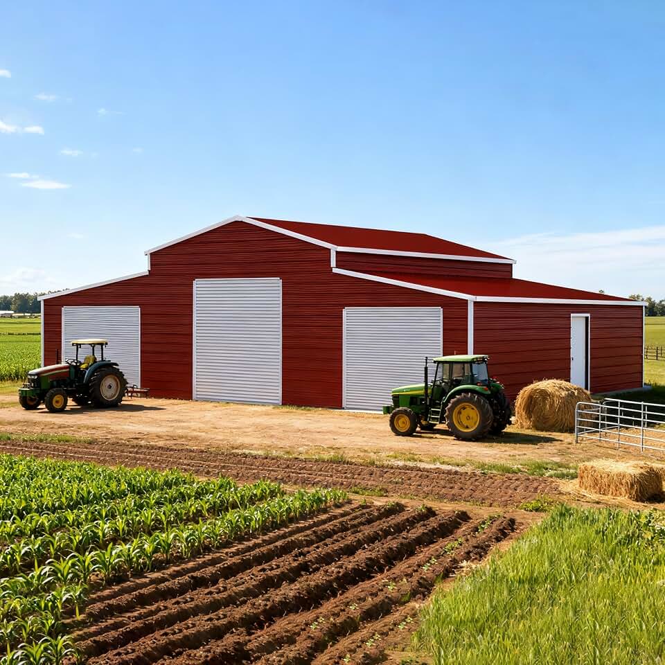 42x30x13 FT Heavy Duty Outdoor Storage Shed, Extra Large Metal carport with 3 Roller Shutter Doors and 1 Side Door, 1260 SQ.FT Tool Storage Sheds for Cars, Boats, Trucks, Galvanized Reinforcement