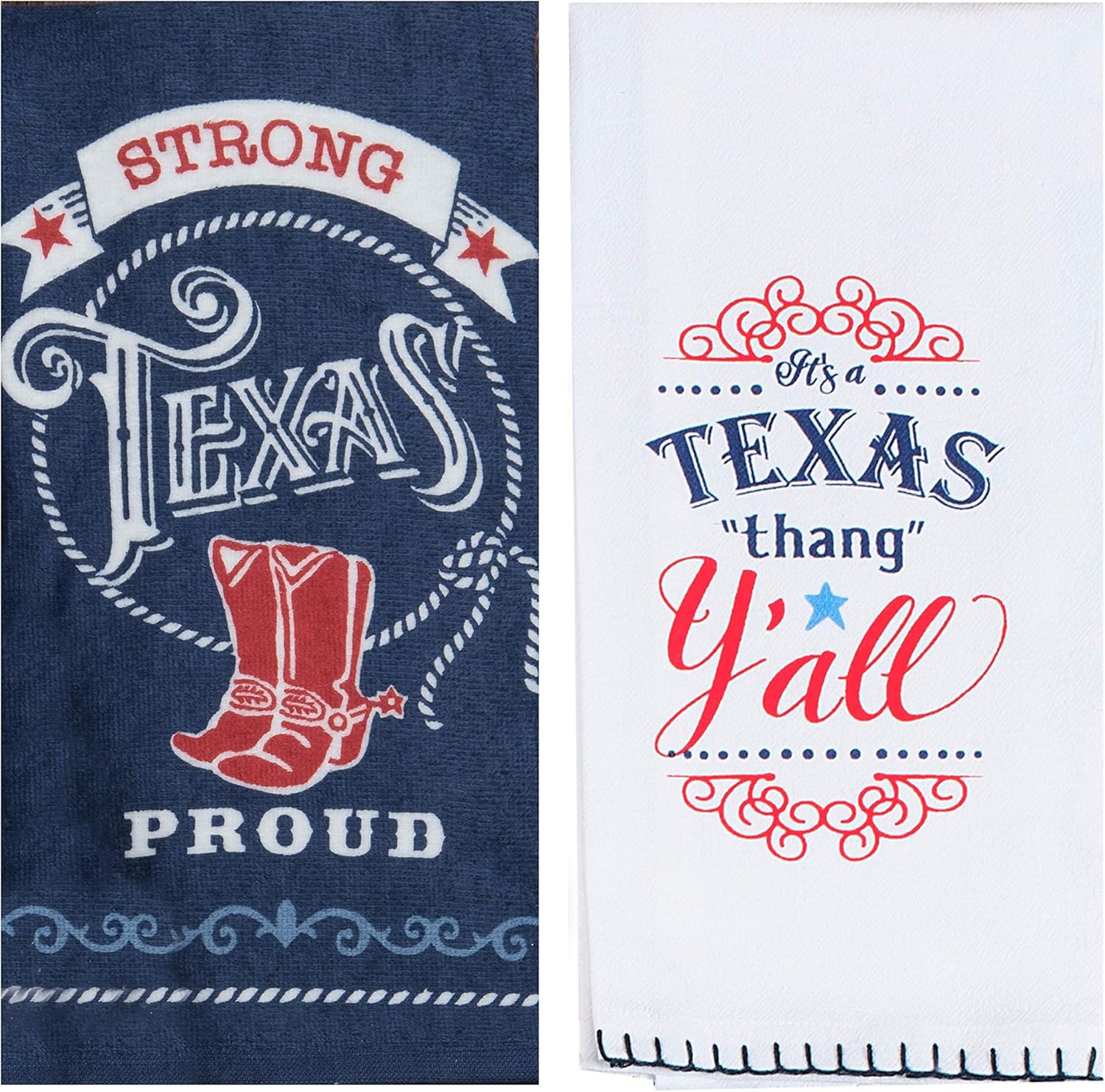 Kay Dee Designs Texas Pride Terry Towel & Texas Ya'll Flour Sack Towel Kitchen Dishtowels, Set of 2 Texas Towels for Home Sweet Texas Kitchen, Cleaning, Drying, Cooking, Baking