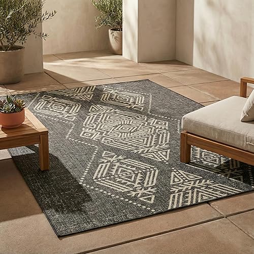 FH Home Alfombra plana tejida para exteriores, impermeable, fácil de limpiar, resistente a las manchas, hilo de polipropileno de alta calidad,