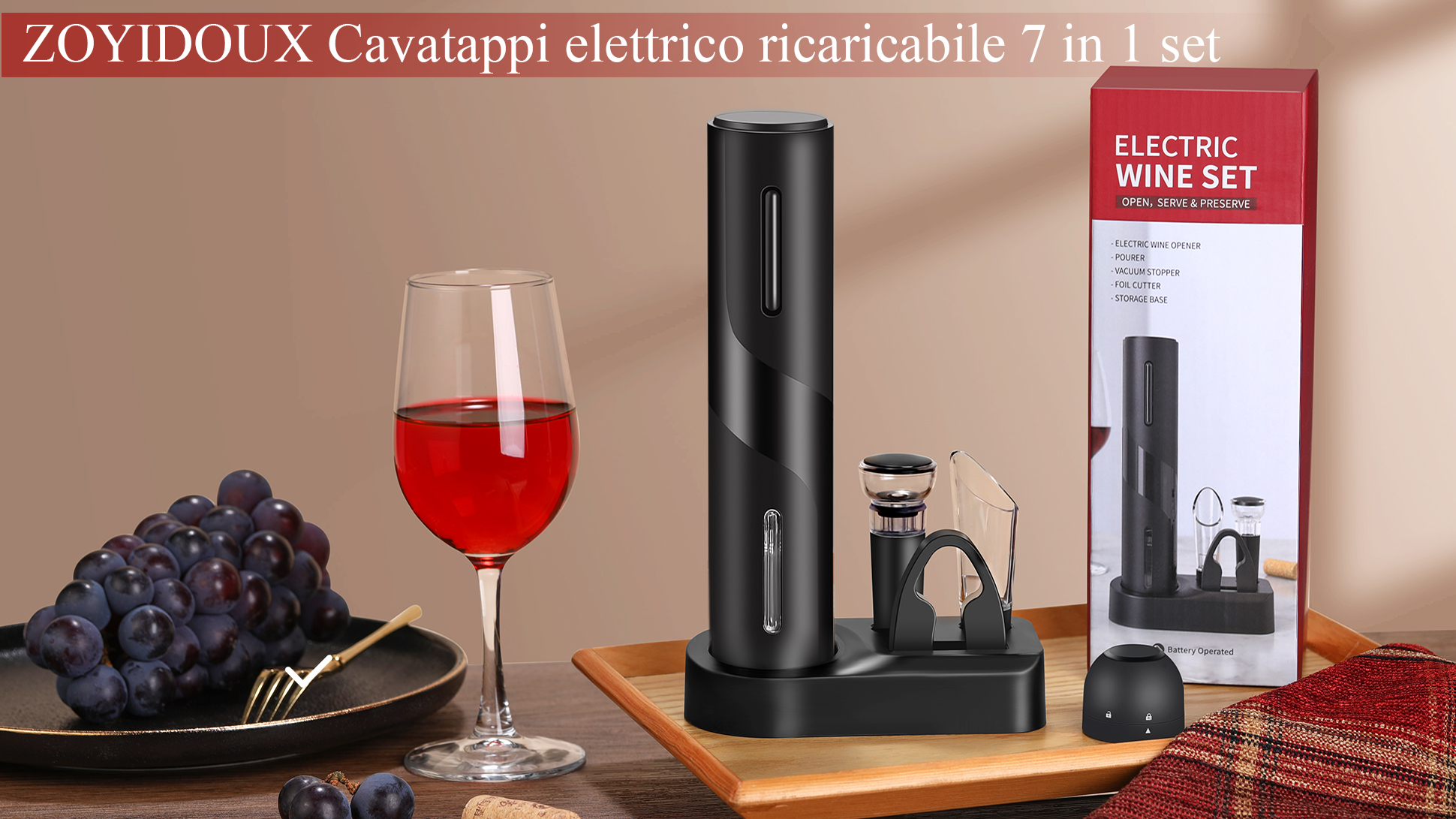 Apribottiglie Elettrico ZOYIDOUX 7 In 1 - Set Ricaricabile Con Base E Accessori - Foto 4