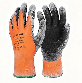 Schwer 2 Pairs FreezeGuard Winter Work Gloves, ANSI A2 Cut Resistant Freezer Gloves for Outdoor Cold Weather Keep Hands Warm, Waterproof Gloves for Shoveling Snow, Ice Fishing,L