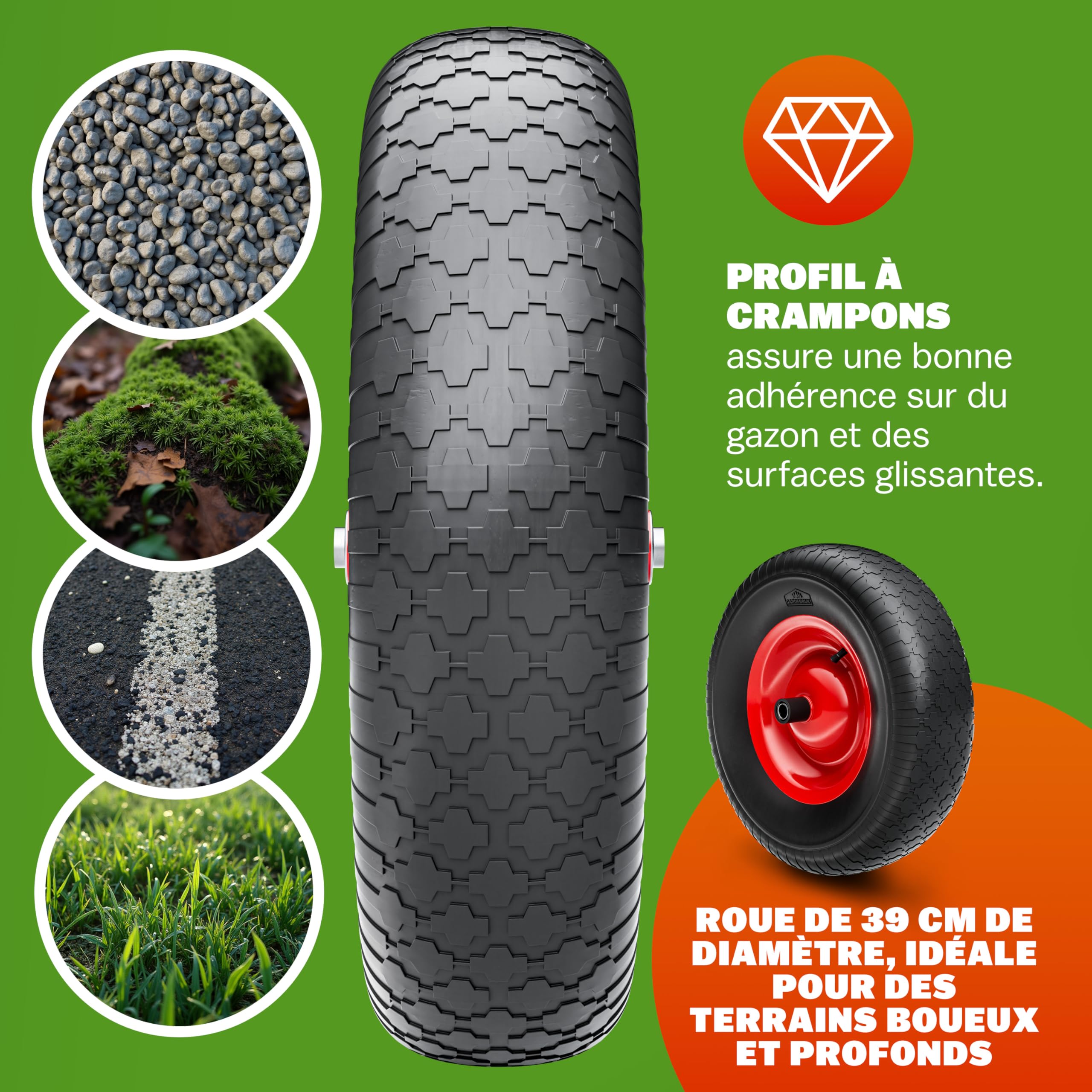 GARDEBRUK® Brouettes Wheelbarrow Brouette Roue Pleine 100 L Charge 250 Kg Cuve en Polypropylène Résistante en Acier Thermolaqué Roue 39 Cm Tout Terrain Jardin Terrasse Chantier