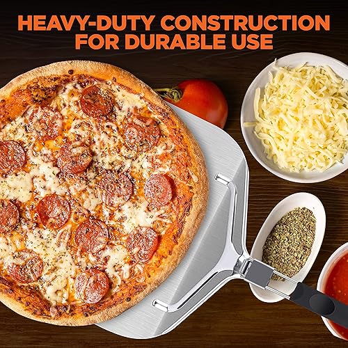 Miniatura 5 de NutriChef Pelador de pizza de cocina para horno y parrilla, base de aluminio duradera y segura con mango de acero inoxidable, tamaño único