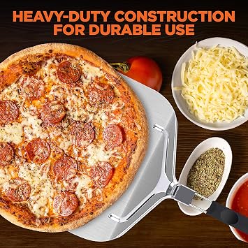 NutriChef Nonstick Pizza Peel - 16 x 12 Aluminum Pizza Paddle w/ Folding Rubber Handle - Oven, Grill, Dishwasher Safe