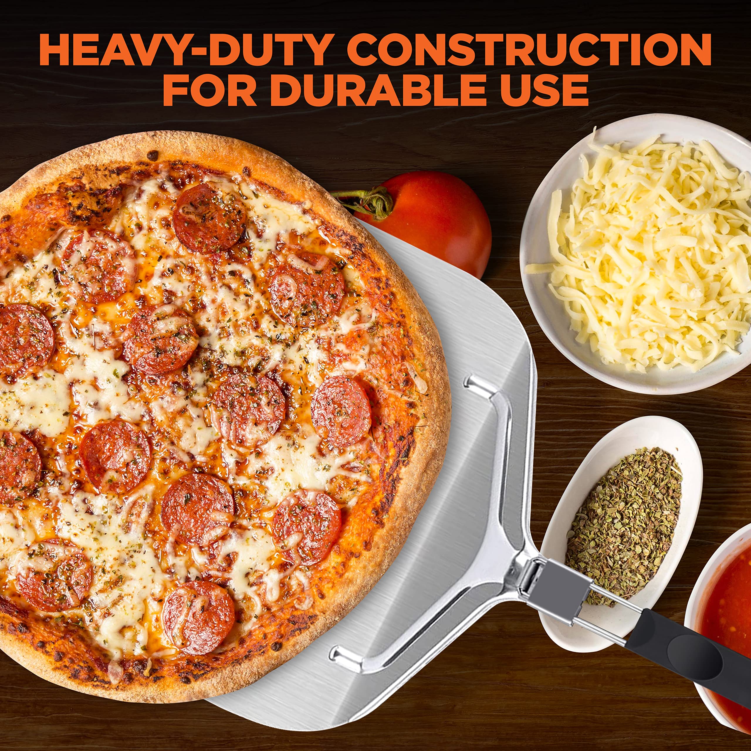 NutriChef Pala de pizza grande de 12 pulgadas – 61 x 30 cm, pala de pizza antiadherente, accesorios para horno de pizza, pala de pizza de acero inoxidable, servidor, espátula, cáscara giratoria con