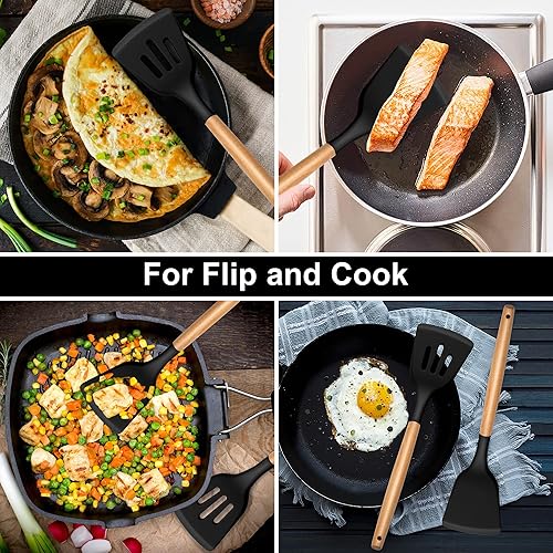 Miniatura 3 de E-far Espátula de silicona, paquete de 2 espátulas de cocina resistentes al calor para utensilios de cocina antiadherentes, espátula ranurada sólida