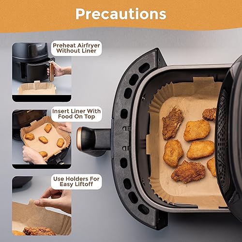 Miniatura 5 de Forros cuadrados de papel para freidora de aire, desechables, 125 unidades, 6.3 pulgadas - 40 GMS para freidora de aire, forros de papel pergamino,
