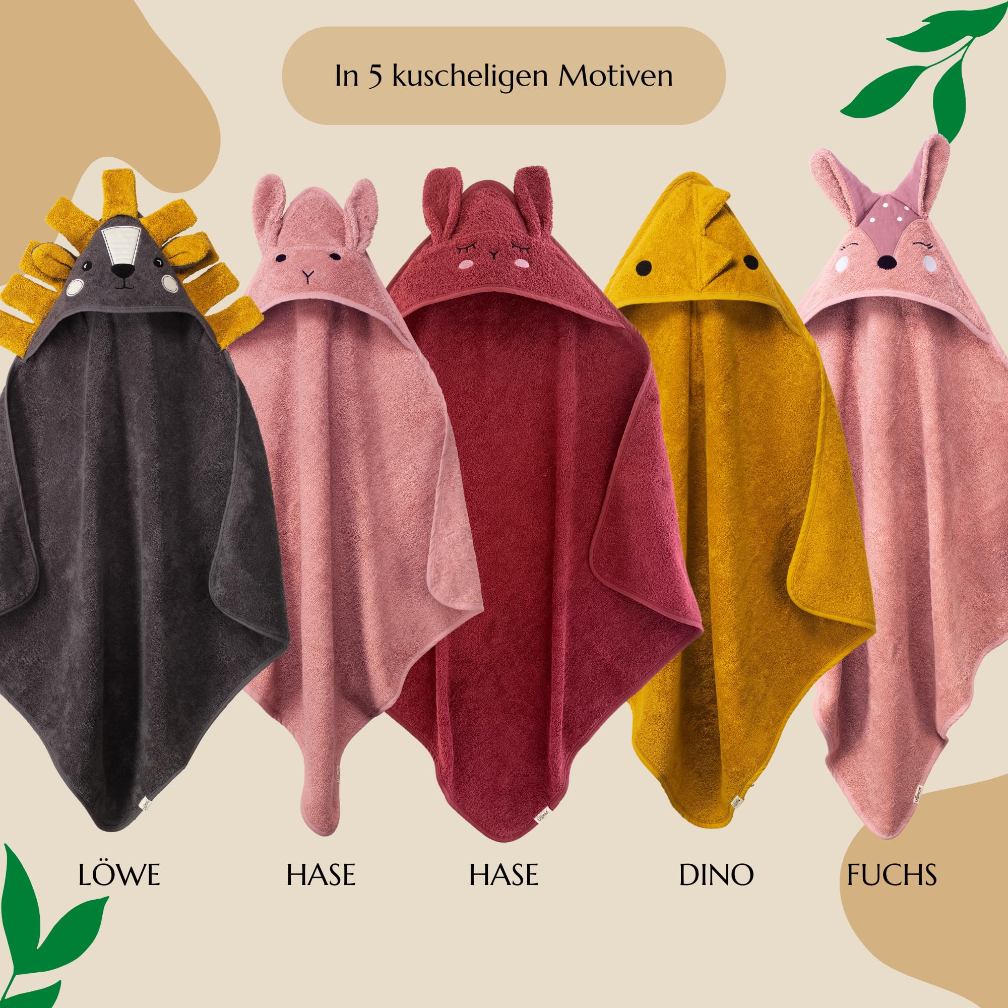 Serviette à capuche pour bébé - Serviette pour bébé avec capuche - 100 % coton - Certifié Oeko-TEX 100 - Douce et douillette - Cadeau pour bébé (75 x 75 cm, dinosaure - Moutarde)