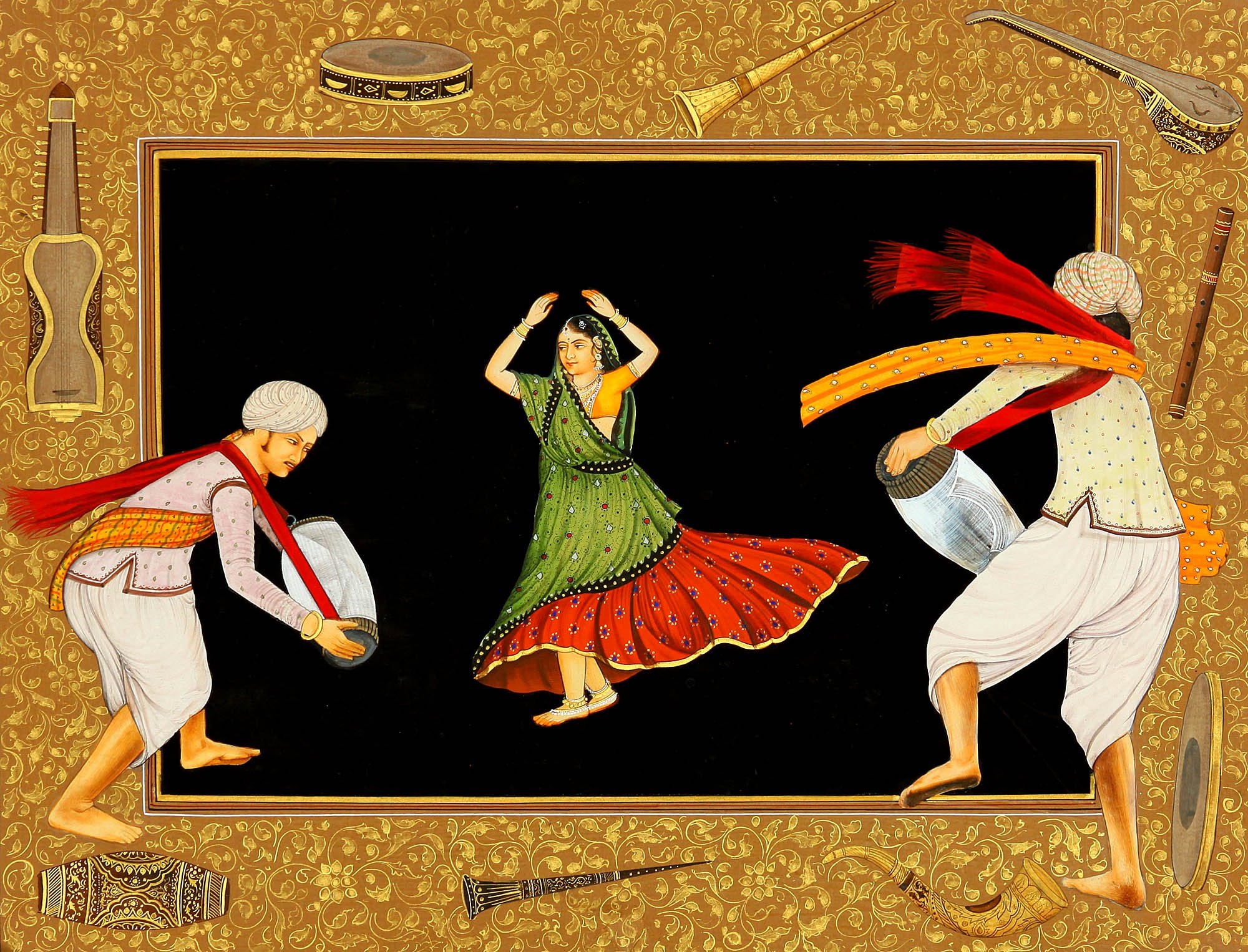 Aquarelle du Rajasthan Navneet Parikh | Tableau danseuse folk