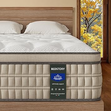 BedStory Firm King Mattress 14 inch - Pain-Relieving Hybrid Mattress for Extra Lumbar & Hip Support - 365-Night Trial No Sagging Bed in a Box - No Odor, Fiberglass-Free, CertiPUR-US Certified