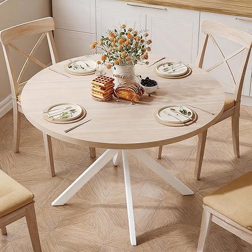 Miniatura 3 de ChooChoo Mesa de comedor redonda de 47.2 pulgadas para 4, mesa de cocina de madera de granja, mesa de comedor circular para cocina y comedor (roble