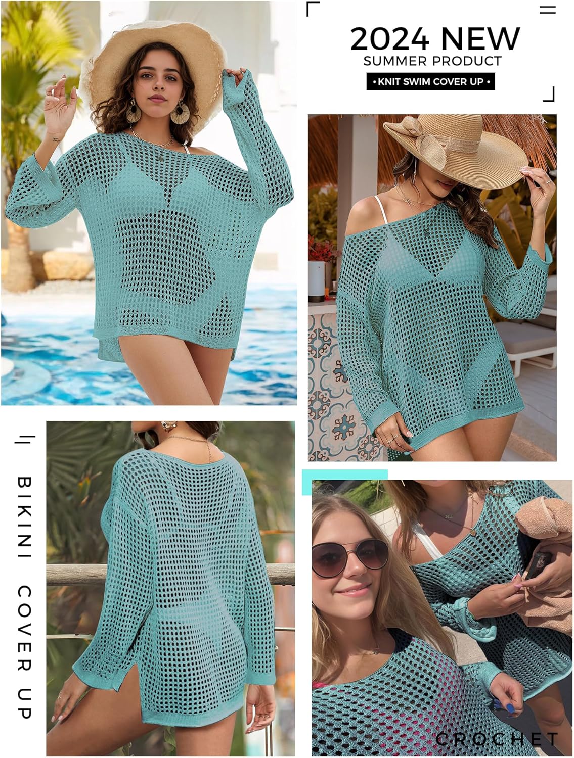 Buauty Women's Swimsuit Crochet Cover Up | Bathing Suit Swimwear Short Sleeve Knit Beach Dress Summer Vacation Outfits - Image 6