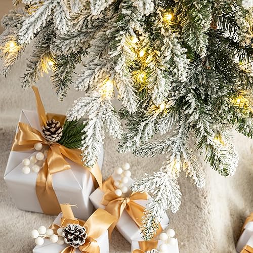 Miniatura 7 de Glitzhome Árbol de Navidad artificial de abeto en capas flocado de 9 pies, árbol de Navidad grande para vacaciones, fiesta de Año Nuevo, decoración