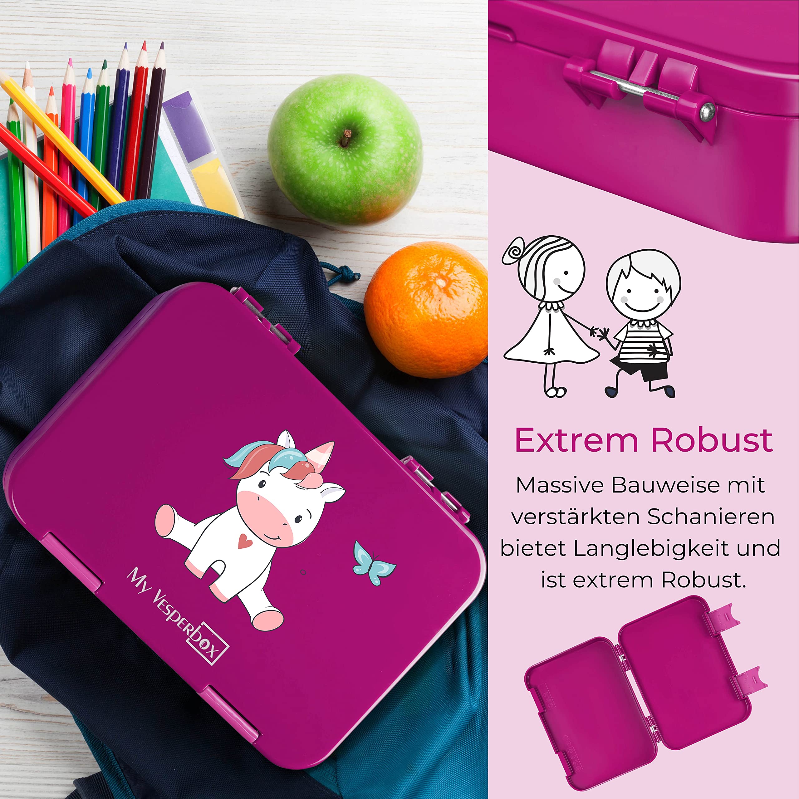 Boîte Repas école Maternelle My Vesperbox – Boîte à Repas Pour Enfants – Boîte à Repas Avec 4 2 Compartiments – Extrêmement Robuste – Boîte à Pain – Boîte à Pain Idéale Pour La My Vesperbox 4 2 Compartiments
